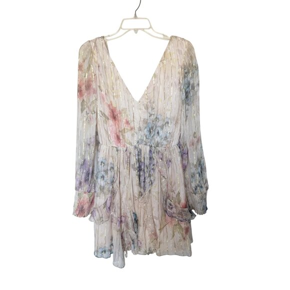 NEW Anthropologie Forever That Girl Lurex Mini Dress Floral Long Sleeve Medium - Picture 3 of 14